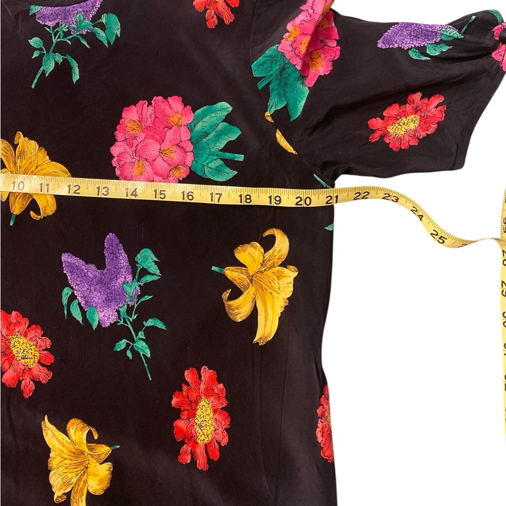 Vintage Liz Claiborne Black Floral Ruffle Hem Dress Short Sleeve Size 12 - Picture 10 of 12